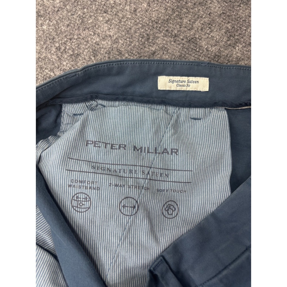 Peter Millar Mens Signature Sateen Classic Fit Pants Blue 40x32 Stretch Chinos - Picture 8 of 10